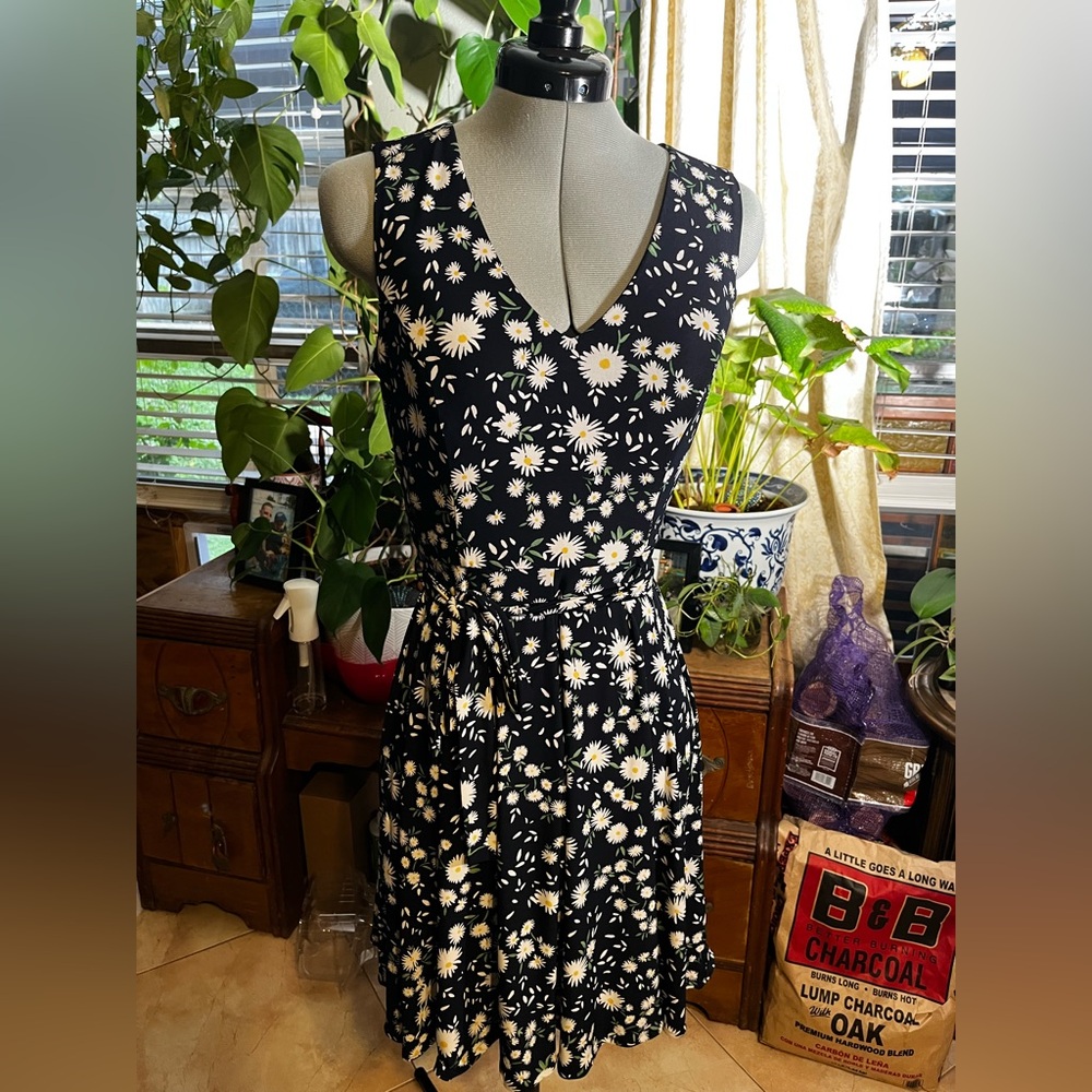 Tommy Hilfiger Black and White Floral Midi Dress